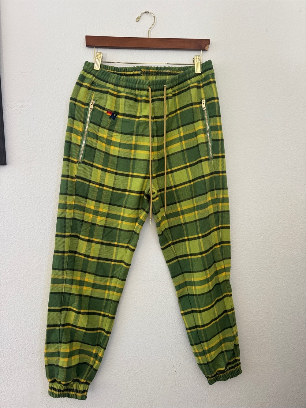 Aviator Nation Green Plaid Jogger Pants - Casual Drawstring Trousers